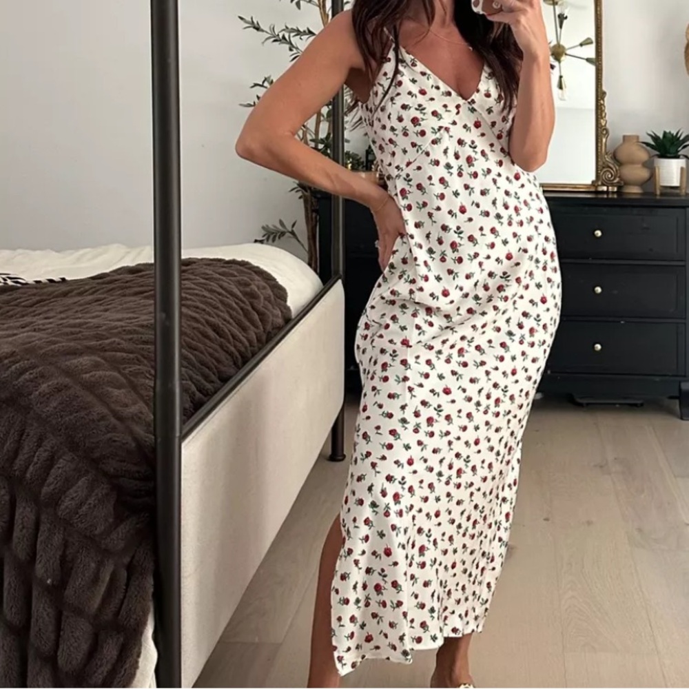 A New Day Women's Floral Midi Slip Dress - White Roses XL